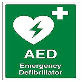V Safety AED Emergency Defibrillator Sign - 150mm x 200mm - 1mm Rigid Plastic