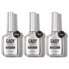 GAOY Gel Top Coat, Blooming Gel and Base Coat Set, 3 Pcs 16ml Clear Glossy No Wipe Combination for UV Light Cure Gel Nail Polish