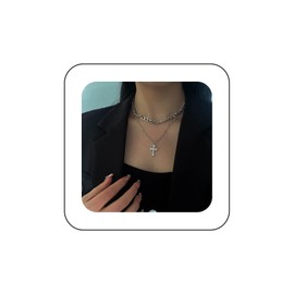 Aneneiceera Punk Layered Cross Necklace Choker Gothic Chunky Cuban Chain Cross Crucifix Pendant Necklace Choker Silver Tone Religious Cross Pendant Necklace Charm Jewellery for Women