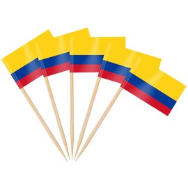 AhfuLife 200 Pcs Colombian Flag Toothpicks, Cocktail Picks, Mini Colombian Flag Cupcake Toppers for World Cup, National Day Party Decoration