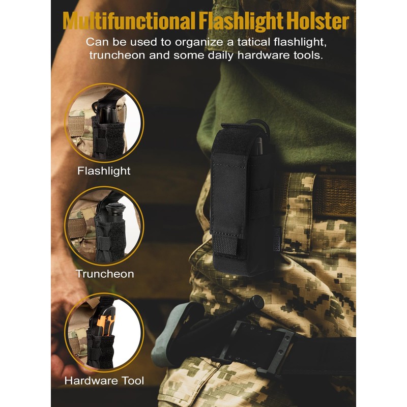 OneTigris Flashlight Holster Flashlight Holder Molle Flashlight Holster Tactical Flashlight