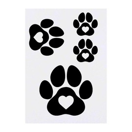 4 x 'Paw Print Heart' Temporary Tattoos - Water Resistant, Skin-Safe, Non-Toxic Transfers, Mixed Sizes (TO00014364)