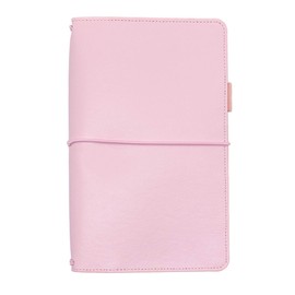 Pukka Pad, Carpe Diem Refillable Traveler’s Notebook Cover – Faux Leather Portfolio with Blank and Lined Notepads – Includes 6 Pockets, Pen Loop, and Elastic Closure – 8.5 x 5.5 Inches, Ballerina Pink