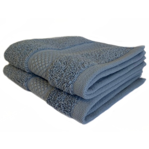 Sue Rossi Face Cloths Pack of 2 or 6, Organic Turkish Combed Cotton, 30cm x 30cm Wash Cloth Fingertip Flannel, Soft & Absorbent, 600gsm Thick Bathroom Towels Set (Pacific Blue, 2)
