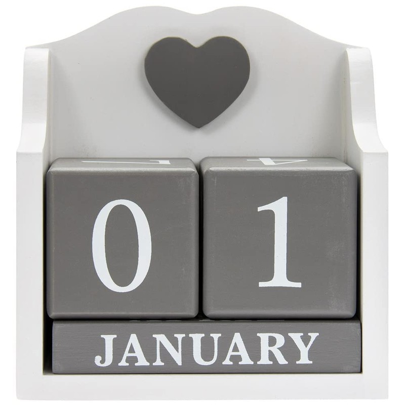 Desktop Perpetual Calendar, White Holder With Contrasting Grey Date/Month Blocks