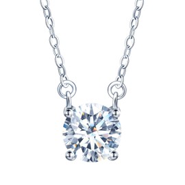 INFINIONLY Ladies Girls Solitaire Diamond Necklace with Four Claws 2 Carat Moissanite 925 Silver Chain Pendant D Colour VVS1 Perfectly Cut 8 mm Diamond GRA Certificate Wedding Jewellery, Silver,