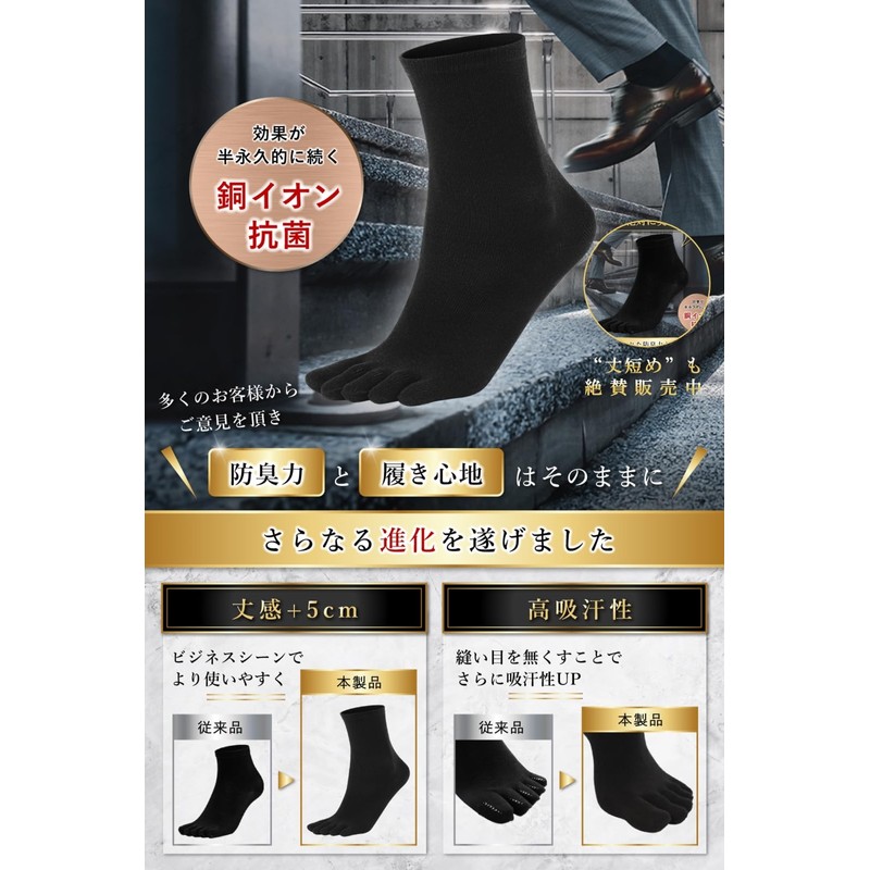 maffole Men's Five-Toe Socks, Copper Ion, Chemical-free, Antibacterial, Odor Resistant,