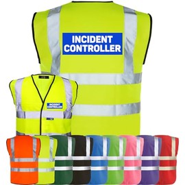 Corporate Togs INCIDENT CONTROLLER Printed High Visibility Waistcoat - Safety Vest Tabard, Health & Safety Compliant, 2 Band & brace Hi-Vis Strips | Personal Protective Equipment