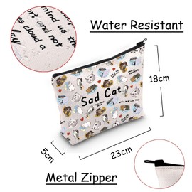 JXGZSO Funny Cat Lover Gift Sad Cat Meme Makeup Bag Hilarious Cat Gift Crying Cat Cosmetic Pouch Bag Cat Mom Inspired Gift, Sad Cat