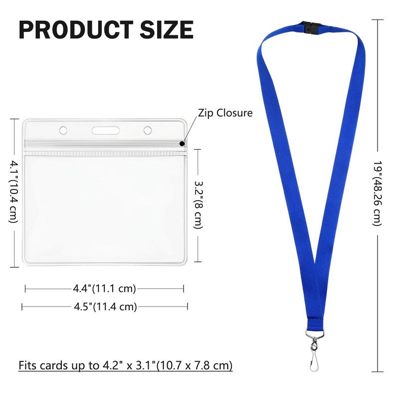 25-Pack Blue Breakaway Lanyards with Large Horizontal Waterproof Badge Holders,