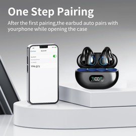 SHIJIAET Open Ear Bone Conduction Headphones Bluetooth 5.3 Wireless Open Clip Ear Earbuds Built-in Mic with Ear Hooks 60 Hours Playtime Sport Earphones IPX7 Waterproof for Fitness Running Black