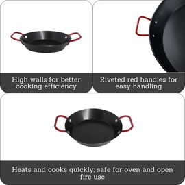 IMUSA USA 6" Carbon Steel Coated Nonstick Paella Pan Handles, Black, Red Hanldes