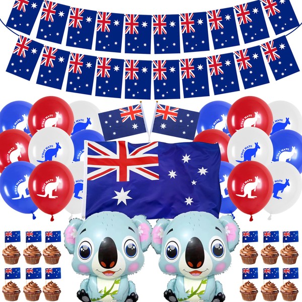 Australian Party Decorations Banner Balloons - 143pcs Blue Australia Party