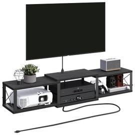 MAHANCRIS Floating TV Stand with Power Outlet, Wall-Mounted Entertainment Console Center with Storage, Floating TV Shelf for Under TV Storage, for Living Room, Bedroom, Black TVHB101E01