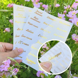 GSCWLD 120Pcs Travel Toiletry Labels,Premium Gold Foil-Stamped Stickers for Cosmetic Bottles & Jars,Waterproof Transparent Bathroom Beauty Products Label with A Luxurious Metallic Finish