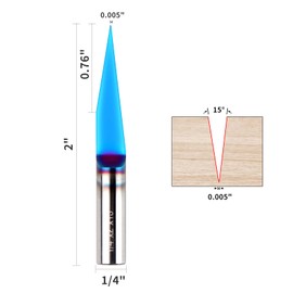 EANOSIC - Broca de ranurado en V de 15 grados de 1/4 pulgadas, broca de carburo sólido con revestimiento nano azul para grabado y tallado CNC