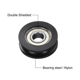 QUARKZMAN U608ZZ POM Pulley U-Groove Ball Bearing 8 x 30 x 10 mm U-Groove Roller Wheel (GCr15) Chrome Steel Bearings, Black (Pack of 4)