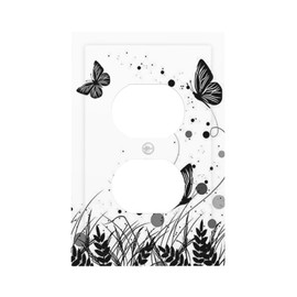 Butterfly Outlet Cover Plate Decorative Wall Plates 1 Gang Electrical Socket Covers Black White Faceplate for Farm House Bedroom Kitchen Living Room Plastic Art Decora