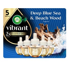 Air Wick Vibrant Plug In Scented Oil Refill, Infused with Essential Oils, Plug In Air Fresheners for Home, Deep Blue Sea & Beach Wood, 5 ct