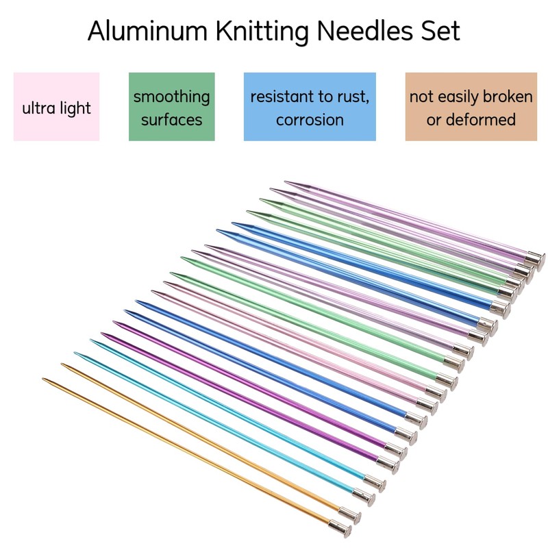 Vvikizy 10in Knitting Needles Set, Metal Single Pointed 25cm Colored