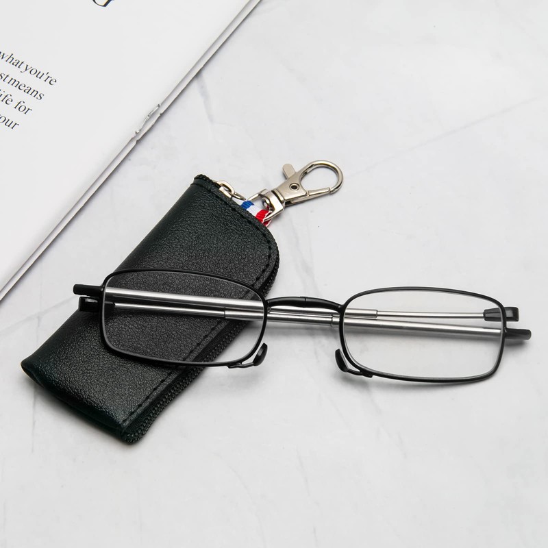 REAVEE 3 Pack Folding Reading Glasses with Keychain Compact Bags