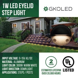 GKOLED 16-Pack Low Voltage LED Deck Light Fixture, Mini Size Eyelid Step Lights with 0.8W 3000K Integrated LED Chips, IP65+ Waterproof for Outdoor, Die-cast Aluminum with Powder Coated Finish