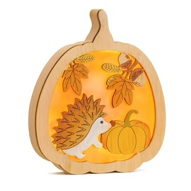 Zevmi Holz Stimmungsleuchten für Herbstdeko: 3D kürbis LED Ornament Hochwertiges MDF für Herbst Dekoration Innen Fall Decor Tisch Fenster Geschenk 15cm