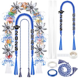 YLOLUL Graduation Ribbon Leis Graduation Candy Lei Kit with Honor Cord Class of 2025 Graduation Gift for Party (16, Blue White, 48inches)