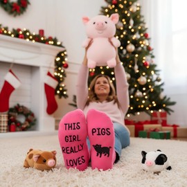 HAPPYPOP Unique Pig Gifts for Girls - Cute Fuzzy Piggy Socks for Women & Teen Girls - Pig Stuff