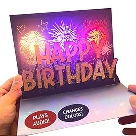 100 Greetings LIGHTS & SOUND 'Fireworks & Cheering' Birthday Pop Up Card - Happy Birthday Card for Wife, Husband, Him, Her, Women & Men â Pop Up Birthday Greeting Cards - 1 Card Only