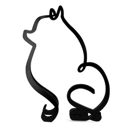 BuleVina Dog Wall Sculpture - Metal Wire Dog Drawing Statue, Minimalist Abstract Geometric Line Art for Wall & Living Room Decor (Pomeranian Spitz Shape, Black)