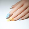 10PC 3D Floral Press-On Nails, French Style Almond short Tips,