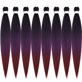 BALINGHAIR Burgundy Red Ombre Braiding Hair Pre-stretched 26 Inches Long Braiding Hair Extensions Flame Retardant Braids Hair(1B/Purple/900#-8Pcs)