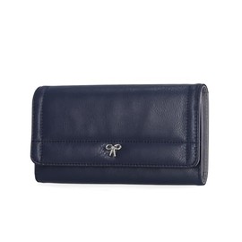 Mundi File Master Womens RFID Blocking Wallet Clutch Organizer With Change Pocket, Navy (Bar)