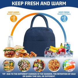 TIECHI Insulated Lunch Bag for Men & Women - Leakproof Lunch Box for Cooling/Warming, Portable & Small Lunch Bag for Work, Picnic, Travel - Navy Blue