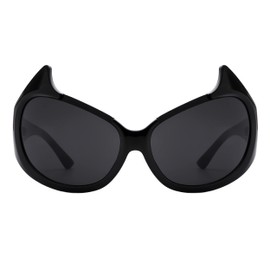 PASTL Devil Horned Sunglasses Oversized Oval Wrap Around Shades UV400 Black