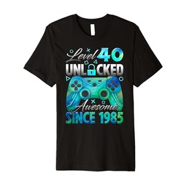 Level 40 Unlocked Awesome Since 1985 40th Birthday Gamer Premium T-Shirt