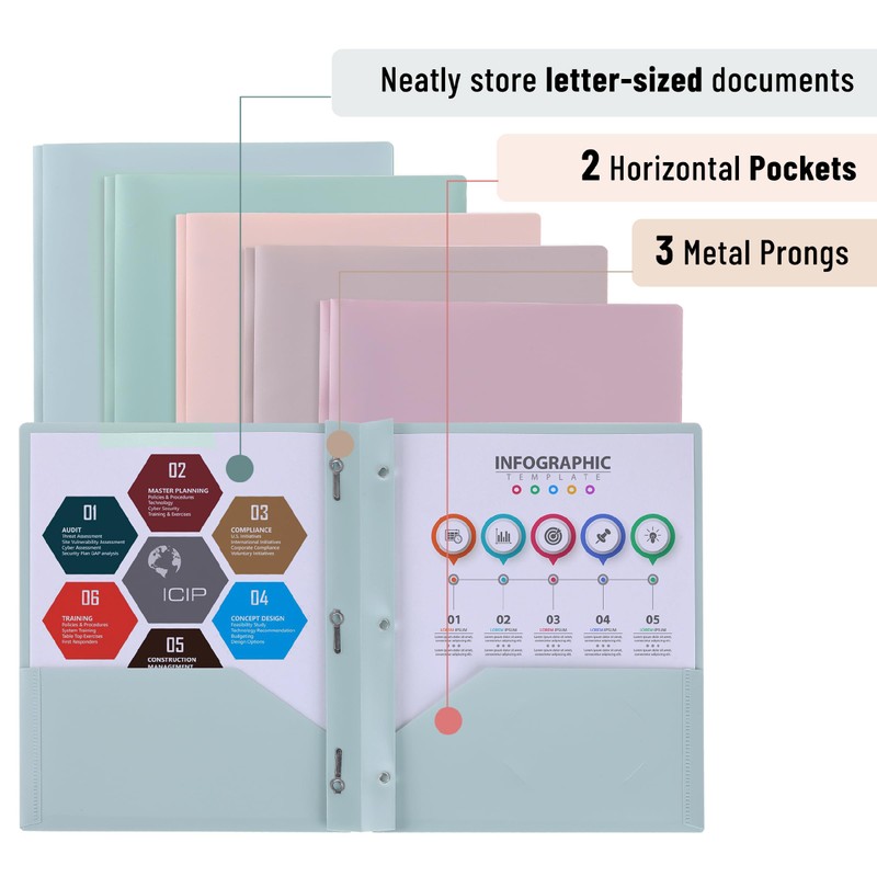 Mr. Pen- Plastic Folders with Pockets and Prongs, 15 Pack,