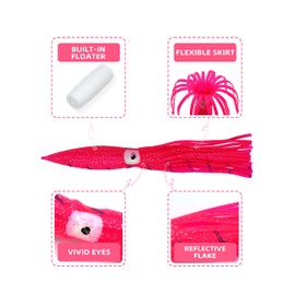 BLUEWING Squid Fishing Lures Trolling Squid Skirt Soft Bulb Squid with Float Saltwater Fishing Baits for Tuna and Gamefish Pink 15.5cm / 6inch