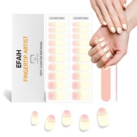 Semi Cured Gel Nail Strips & Wraps - 20PCS, UV/LED Lamp Required, Long Lasting DIY Manicure Kit, Salon Quality, Trendy Nail Art Designs (YellowPink)