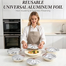 60 Pcs Reusable Aluminum Foil Food Covers,Universal Reusable Thermal Cover For Foods for Kitchen Picnic Restaurant Home,Elastic Edges For Bowls & Plates