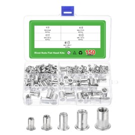 sourcing map 150Pcs Rivet Nut, M3-0.5, M4-0.7, M5-0.8, M6-1.0, M8-1.25 Aluminum Alloy Insert Nuts Knurled Body