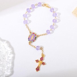 Car Rosary for Rearview Vehicle Mirror,Cross Rearview Mirror Auto Rosary Cross Hanging Accessories for Mirror Interior Decors for Car Truck,Catholic Religious Devout Gift for Women Men (Purple)