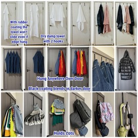 Mars-Rock Over The Door Hooks 20 Pcs L=5.5" Fit 1 3/8" Door Black Plastic Coating for Hanging Towel Robe Hanger for Bathroom Dorm Room Bunk Bed Wreath Ironing Board Holder Cute Thin Single Heavy Duty