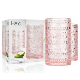 Glaver's Hobnail Drinking Glasses, Pink Vintage Glassware Set, Beaded Drinking Glasses, Set Of 4 15 oz Cocktail Glass Set, Bubble Glasses, For Everyday Usage