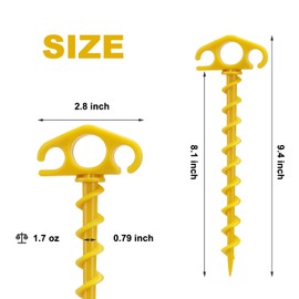 COBARYEN Tent Stakes Sand Stakes for Beach Tent 6 Pack Spiral Anchor Stakes 9.4 Inch Heavy Duty Screw Canopy Stakes for Camping, Hiking and More (6, Yellow)