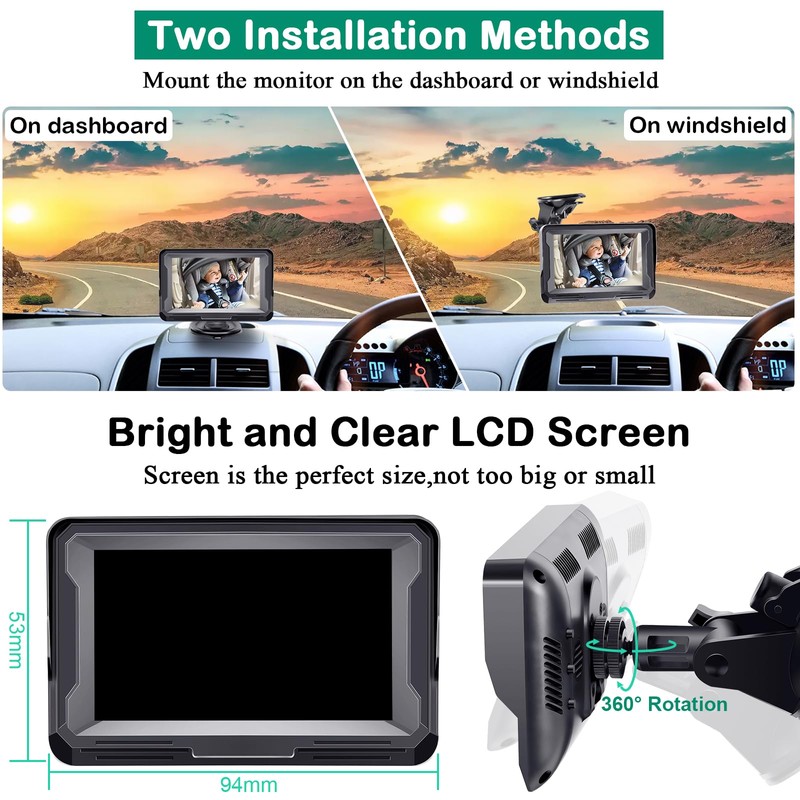 AMTIFO Baby Car Camera with 4.3’’ Wired Display:1080P HD Rear-Facing