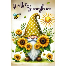 BlissYard Hello Sunshine Garden Flag Double Sided 12x18 Inch Spring Summer Garden Flag Sunflower and Bee Gnome Funny Spring Vintage Farmhouse Yard Flag Seasonal Holiday Outdoor Outside Lawn Decoration