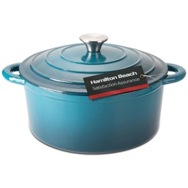 Hamilton Beach Enameled Cast Iron Dutch Oven Navy (3-Quart) | Cream Enamel Coating Dutch Oven Pot with Lid | Cast Iron Dutch Oven with Even Heat Distribution | Easy Grip to Handles & Multipurpose