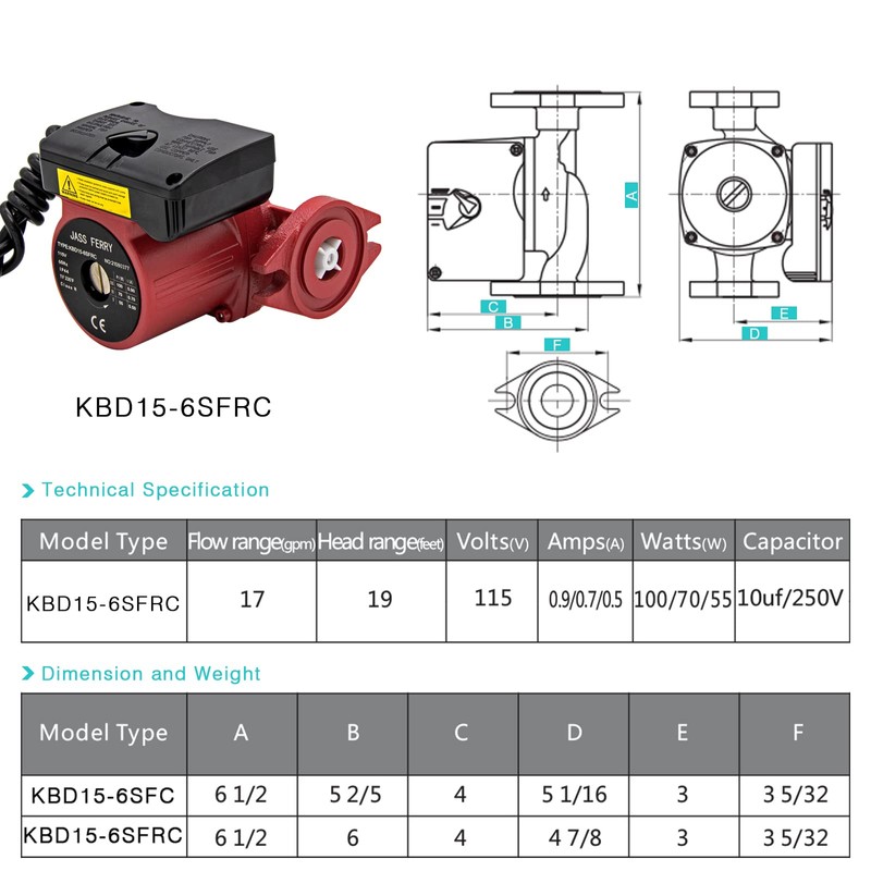 JASSFERRY Recirculation Pump 1 Inch Hot Water Recirculating System 1/8